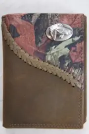 ZEP-PRO SALTWATER REDFISH Drum Fence Row Camo Leather Trifold Wallet Tin Box