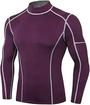 [Abigprofit] High Collar Thermal Underwear for Men Thermo Shirt Quick Dry Compressed Underwear Purple XXL