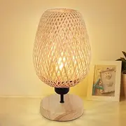 Depuley Bamboo Woven Bedside Desk Lamp, Decorative Table Lamps with Handmade Woven lampshade, Wooden Nightstand Reading Light with Anti-Slip Pad, Bedroom Study Office Table Lights (E27 Blub Included)