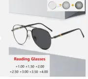 Photochromic Multifocal Progressive Reading Glasses Men Metal Pilot Sunglasses