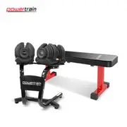 Powertrain 80KG Adjustable Dumbbell Set & Stand with Flat Bench