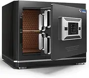 Digital fingerprint safety deposit box solid alloy steel construction with 4 locking bolts and key set for home office hotel 0.7 Cubic Feet (Black)