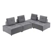 Foret 4pc Armless Seat Modular Extension Lounge Couch Ottoman Sofa Light Grey