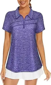 [Miss Fortune] Women's Running Tops Zip Up Collarless Tennis Golf Shirts Yoga Gym Workout Tops Shirts Quick Dry