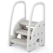 Babyjoy Kids 3-Step Stools Plastic Toddler Step Ladder Kitchen Standing Tower w/Handles Grey