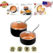 Quick-Heating Copper Cooking Pots - 2QT & 3QT Non-Stick with Stay-Cool Handles