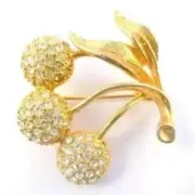 2.60Ct Round Real Moissanite Fruit Leaf Charm Brooch Pin 14K Yellow Gold Plated