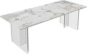 HOLGVE Conference Table, Small Meeting Room Desk, Acrylic Cabinet Legs Office Computer Desk, Multiple Sizes Podcast Training Table, Stone Slab Countertop Seminar Table(51.1x27.5in/130x70cm)