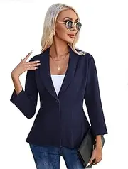 [YesPerfect] Women's Blazer 3/4 Sleeve Button Ruffle Office Blazer Elegant Jacket
