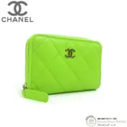 Chanel Caviar Skin Matelasse Classic Zip Coin Case Purse Ap0216 Green Go Hardwar