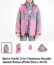 NEW Youth Jacket By Garry Size Large (14/16) 3-in-1 Beanie Pink/gray Reversible