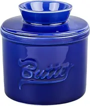 French Butter Crock,Butter Dish Cover Pot for Counter with Water Line,Butter Storage Bell Crock Keeper for Kitchen(Dark Blue)