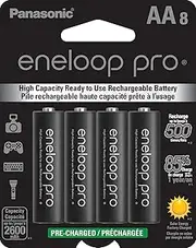Panasonic BK-3HCCA8BA Eneloop Pro AA High Capacity Ni-MH Pre-Charged Rechargeable Batteries, 8-Pack