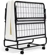 GORELAX Folding Bed with Mattress, Twin Size Small Portable Bed Set w/Metal Bed Frame & 4” Memory Foam Mattress, Foldable Bed Sleeping Cot Bed on Lockable Wheels, Rollaway Guest Bed for Adults