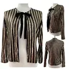 NEW Julian Chang Gold Black Sequin Stripe Randy Jacket Open Tie Cardigan XS $140