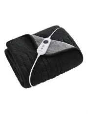 [Dreamaker] Reversible Sherpa & Coral Fleece Electric Heated Throw Blanket in Charcoal & Silver