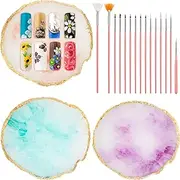 3 Pieces Nail Palettes Nail Mixing Palette Polish Color Mixing Plate Golden Edge Resin Nail Holder Nail Display Cosmetic Mixing Tools (Round Shape)