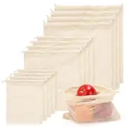 Reusable Produce Bags Grocery Washable - Set of 12 Cotton Mesh Produce Bags f...