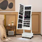 CostwayJewellery Armoire with Full Length Mirror and Built-in LED Lights for Bedroom-White