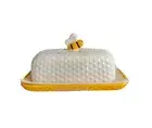 Honeycomb Bumble Bee Yellow/White Ceramic Butter Dish NEW