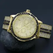Genuine Diamonds Dial Black Onyx Solid Steel Custom Bezel Band Gold Tone Watch
