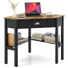 Triangle Computer Desk Corner Office Desk Laptop Table w/ Drawer Shelves