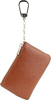 [Veki] Coin Purse With Key Chain, Full Grain Leather Mini Wallet, Small Coin Purse Keychain, Card Holder Keychain Small Keychain Wallet, Fashionable Classic Clutch Purse, for Women and Men, Brown,