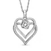 0.1 CT. T.W. Natural Diamond Love Knot Double Heart Pendant in Sterling Silver