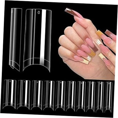 500PCS No C Curve Nail Tips, Long Square Nail Tips 10 Sizes Half Cover 500pcs