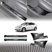 X-CAR Carbon Fiber Style Front Rear Door Sill Plate Protector Car Threshold Scuff Trim Covers Guards for Tesla Model Y 2022-2025 Accessories