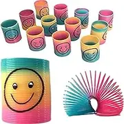 SHATCHI 24Pcs Springs Party Bag Fillers for Boys Kids Girls-Rainbow Slinky Mini Smile Face-Fidget Pocket Toys for Birthday Return Gift Pinata Favours