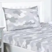 ARMY CAMOUFLAGE SINGLE FITTED SHEET & PILLOWCASE SET GREY CAMO