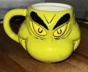 DR. SEUSS GRINCHMAS Sculpted Ceramic Mug 2021 Green 16 Oz Yellow Eyes.(A6)