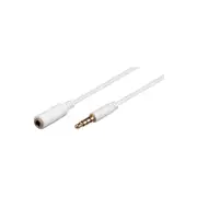 Goobay Headphone and Audio AUX Extension Cable, 4-pin 3.5 mm slim, CU - 3 Metres, White - White