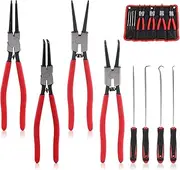 Swpeet 13-Inch Snap Ring Pliers Set With Pick and Hook Tool, Heavy Duty Internal/External Circlip Oil Seal, 4Pcs Precision Pick and Hook for Ring Remover Retaining