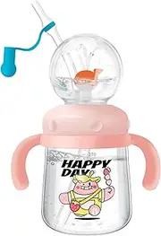 UKQRRTC Baby Drinking Cup with Straw, Leak Proof and Detachable Whale Squirt Water Cup, 300ml Portable Baby Drinking Bottle (Pink)