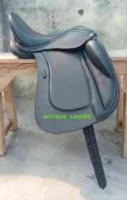 Leather Dressage Double flap Black Saddle Adjustable Gullets, Size 17" to 18"