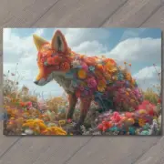 4x6" Fox Covered In Flowers Fun Strange Happy Colorful Unreal Cute Unusual