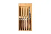 6pc Laguiole Silhouette Stainless Steel Steak Knife Set w/ Wooden Box Brown