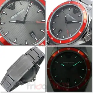 Emporio Armani 手錶 AR11178亞曼尼 日期 鐵灰+橘 直紋面 鋼帶 男錶