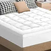 STARRY EUCALYPT Pillow Top Mattress Topper 7cm Thick with Fabric Cover, 1000 GSM Microfibre Bamboo Fibre Filling Pillowtop Beddings Mat Pad, Double Size, White Color
