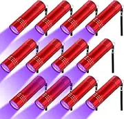 Riakrum 12 Pieces UV Blacklight Flashlights LED Handheld Mini Light Flashlight Small Portable Detector 395nm 9 LED Light for Pet, Carpet Dry Stains Detection, Spot Scorpions, Resin Curing(Red)