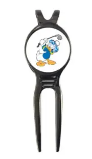 Donald Duck Novelty Golf Ball Marker + Black Gunmetal Divot Tool Gift