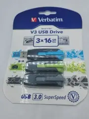 Verbatim 3pack 16GB USB Drives Asst Colors Blue Green Grey
