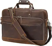 [TIDING] 17 Inch Genuine Leather Laptop Briefcase for Men Retro Crossbody Shoulder Work Business Travel Messenger Bag