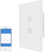 UseeLink WiFi Wall Light Touch Panel Switch, 2.4GHz WiFi Light Switch Smartphone Remote Control, Remote Control Smart Life/Graffiti App, Timer, Alexa Compatible,White 2 Gang