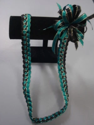 Hawaiian Braid Metallic Edge Ribbon Lei Black and Teal