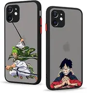 2 Pack Phone Case For iPhone 12 6.1 inch, Anime Luffy Gear 5 Nika Zoro Sun God Cartoon Manga Pattern Shockproof Soft Aesthetics Design Full lens Protection Cover for Children Boy Girl, Black