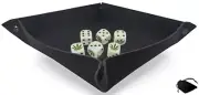 (6) 16mm Marijuana Leaf Design Dice w/Pouch + Rolling Tray Foldable Mat Felt New