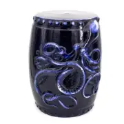 Unbranded Side Table 13.5"x13.5"x17.75" Cobalt Blue Glaze Kraken Ceramic Durable